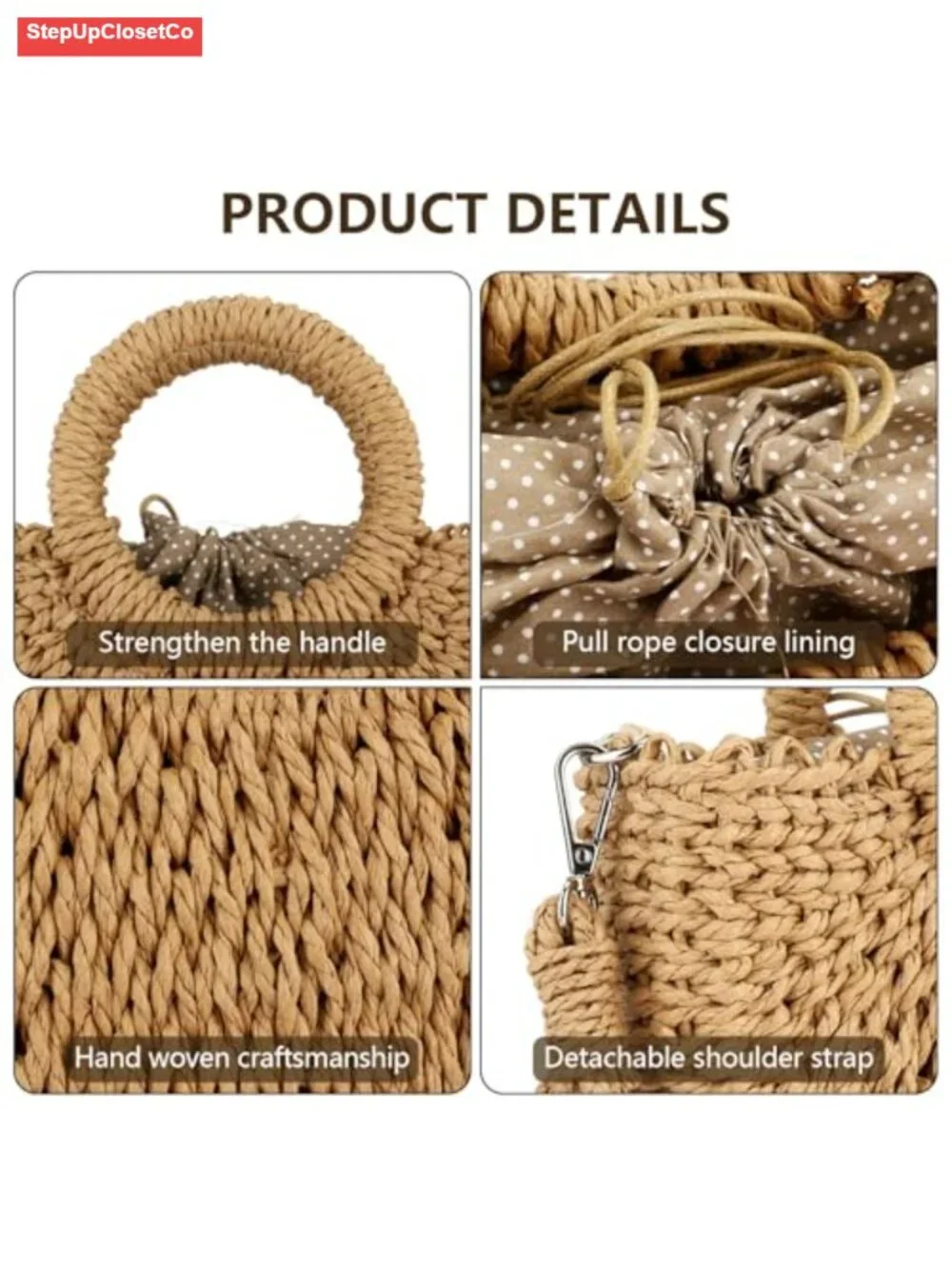 Handwoven Straw Hobo Bag Crossbody Shoulder Purse Summer Beach Boho Rattan